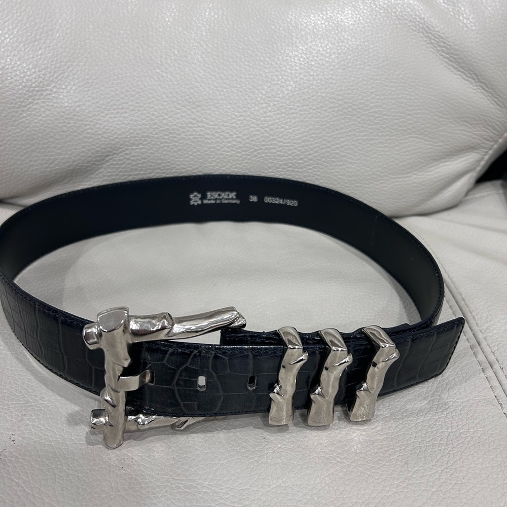 Escada vintage black Black Leather Belt with Silver Buckle